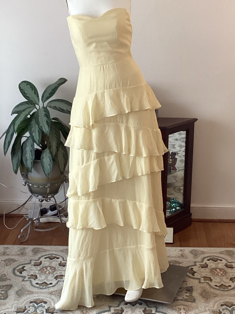 Strapless Lemon Tiered Ruffle Maxi Gown